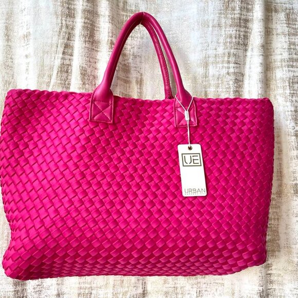 Ithaca Woven Neoprene Tote With Pouch Urban Expressions Magenta Vegan NWT - Picture 3 of 8